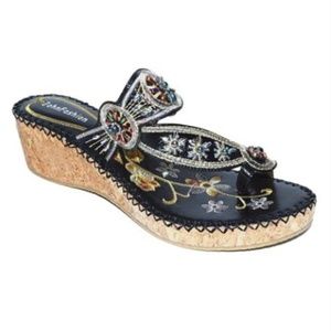 New Black Floral Bead-Embroidered Sandal